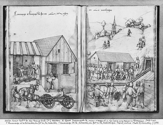 Silver mine of La Croix-aux-Mines, Lorraine, fol.6vand fol.7r, supplying and delivering iron, c.1530 von Heinrich Gross or Groff