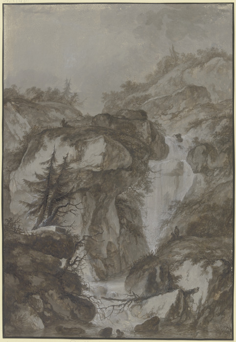 Gebirgsschlucht mit Wasserfall, angeblich der Handeckfall im Haßlital von Heinrich Wüest