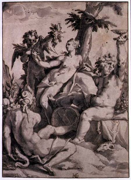 Ceres, Venus and Bacchus  & ink and grey wash on von Hendrick Goltzius