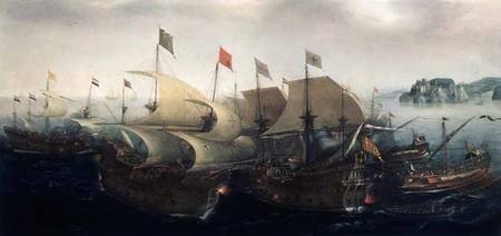 A Sea Action, possibly the Battle of Cadiz von Hendrik Cornelisz. Vroom