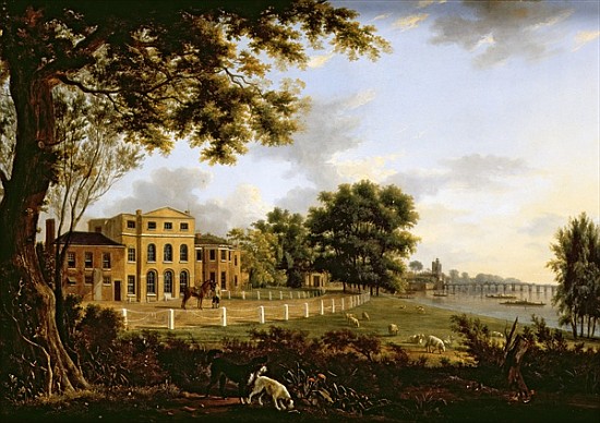 View of Chelsea Farm with the Thames and Battersea Bridge von Hendrik Frans de Cort