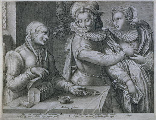 A Young Man Choosing Love of Beauty rather than Riches, engraved by Jacob Matham (1571-1631) (engrav von Hendrik Goltzius