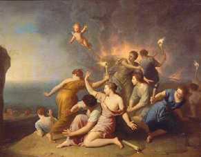 Nymphen verbrennen das Schiff des Telemachos von Henri Antoine de Favannes