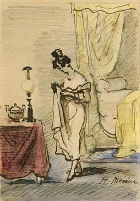 Young Lady at Home (ink & w/c on paper) 2:Jeune fille dans un interieur; intimite; 19th