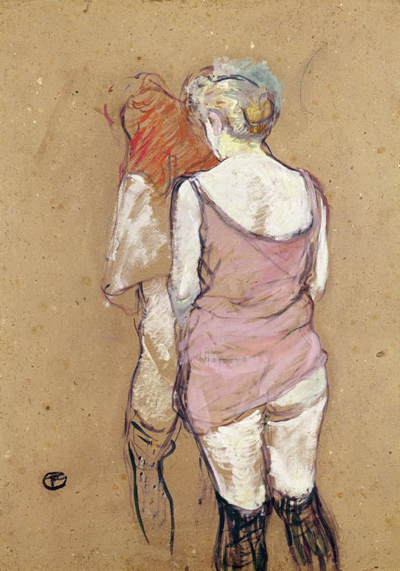 Two Semi-Nude Women at the Maison de la Rue des Moulins, 1894 (oil on card) von Henri de Toulouse-Lautrec