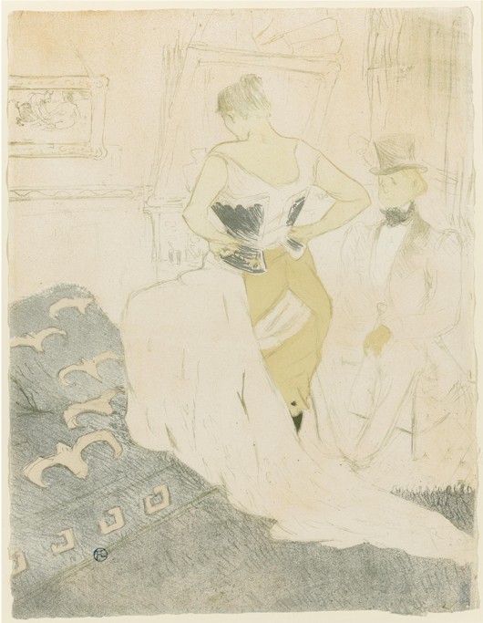 Frau, ihr Korsett anprobierend von Henri de Toulouse-Lautrec