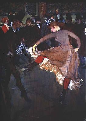 The Dance at the Moulin Rouge: detail showing Valentin Dessose (the 'Boneless') on the left dancing 1889-90