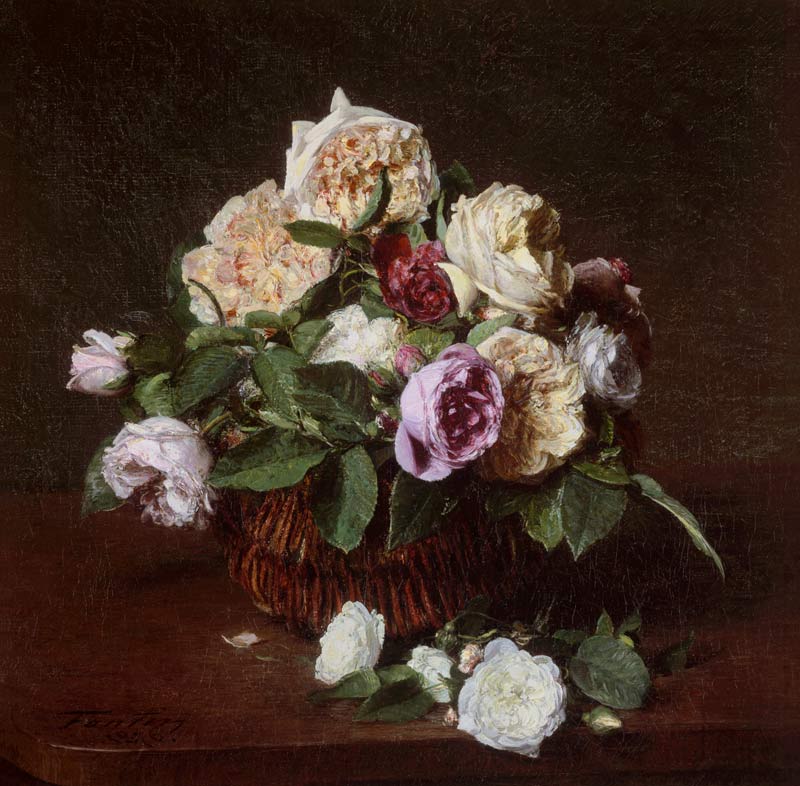 Roses in a Basket on a Table von Henri Fantin-Latour