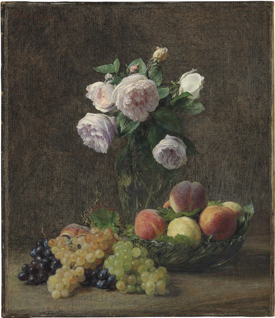 Vase de roses, pêches et raisins von Henri Fantin-Latour