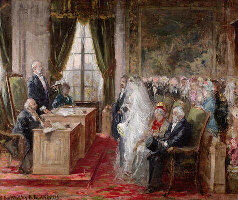 Study for the Civil Marriage in the Town Hall of the 19th Arrondissement, 1881 (oil on canvas) von Henri Gervex