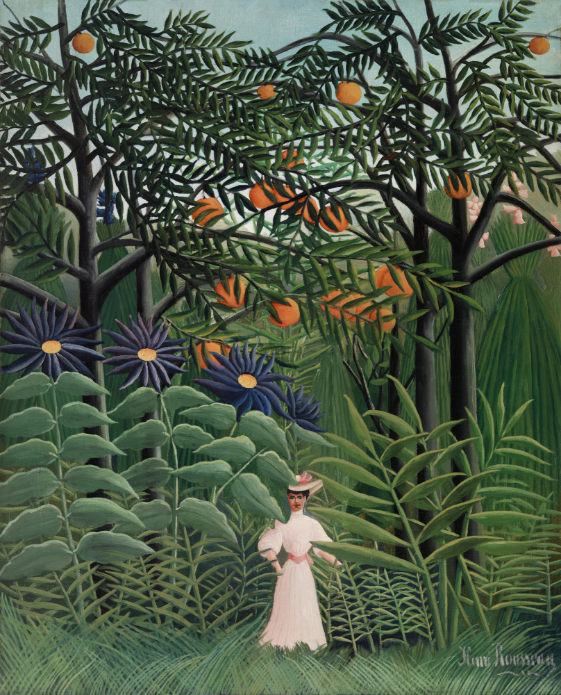 Die Frau wird in einem exotischen Wald gesehen von Henri Julien Félix Rousseau