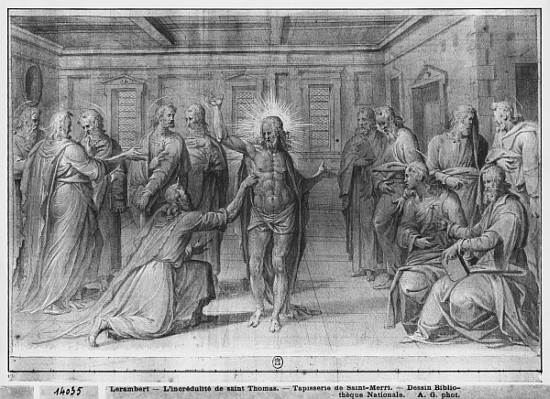 Life of Christ, Incredulity of St. Thomas, preparatory study of tapestry cartoon for the Church Sain von Henri Lerambert