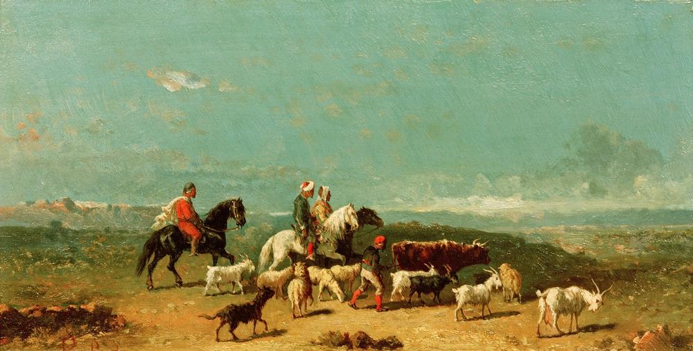 Arabische Reitergruppe mit einem Ziegenhirten in weiter Lan von Henri Lucien-Robert