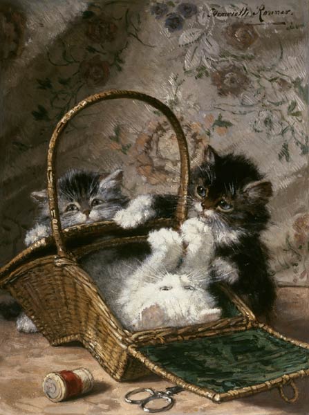 Junge Katzen mit einem Nähkorb von Henriette Ronner-Knip