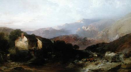 View in North Wales with Overshot Mill, Cattle and Sheep von Henry Bright