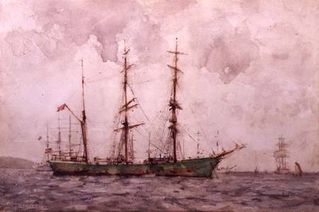 Danish Barque, Falmouth Harbour  on von Henry Scott Tuke