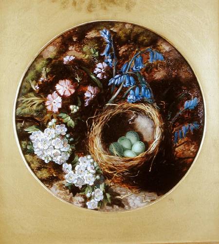 A Still Life with Bird's Nest, Blossom and Bluebells von Henry Stanier