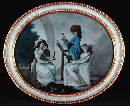 A reverse glass painting showing lady musicians von Henry W. Banbury