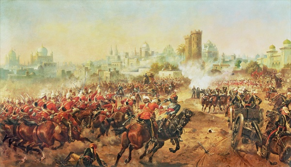 Charge of the Queens Bays against the Mutineers at Lucknow, 6th March 1858 (oil on canvas)  von Henry A. (Harry) Payne