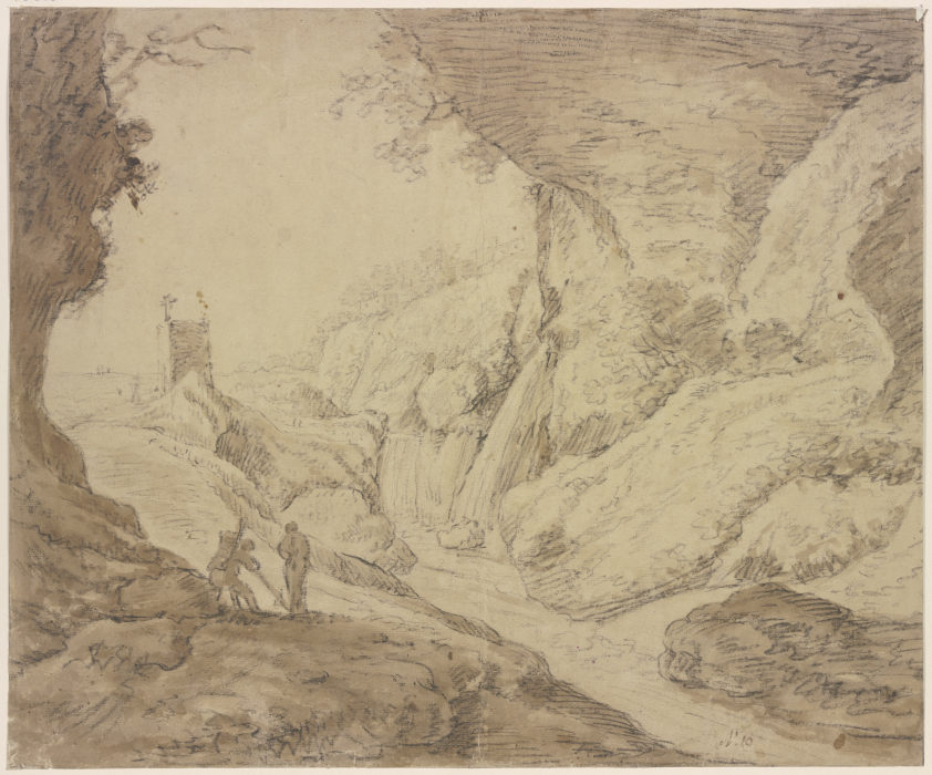 Felsige Landschaft mit Wasserfall von Herman Saftleven III