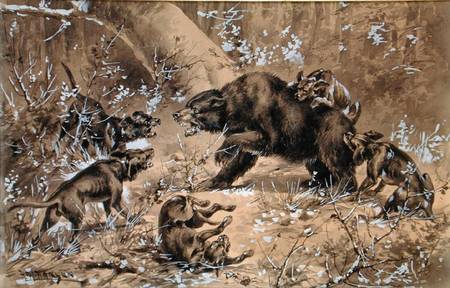 Bear Hunt (w/c and chinese white on paper) von Herman Wendleborg Hansen