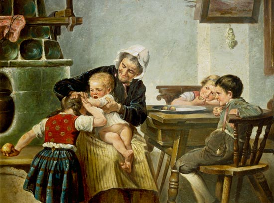 Großmutter mit spielenden Enkeln von Hermann Kern