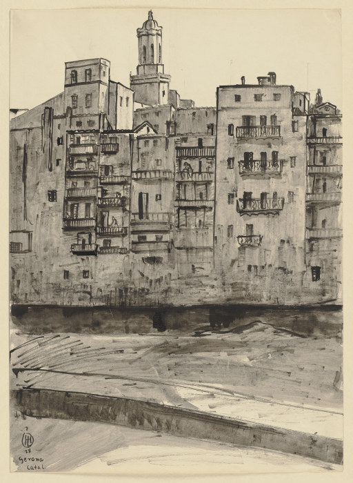 Girona vom Fluss aus gesehen, im Hintergrund der Turm der Kathedrale von Hermann Lismann