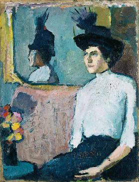 Frau mit Hut vor einem Spiegel 1911