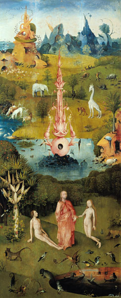 Der Garten der Lüste, linker Flügel- Das Paradies von Hieronymus Bosch