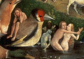 The Garden of Earthly Delights: Allegory of Luxury, central panel of triptych, detail of couple in t c.1500