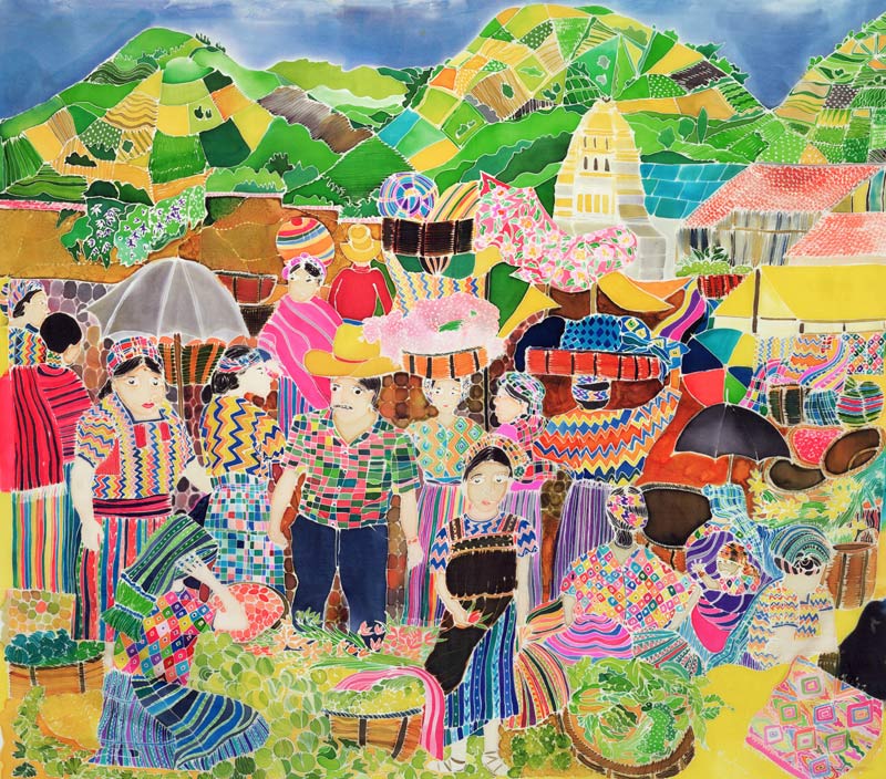 Almolonga Market (coloured inks on silk)  von Hilary  Simon