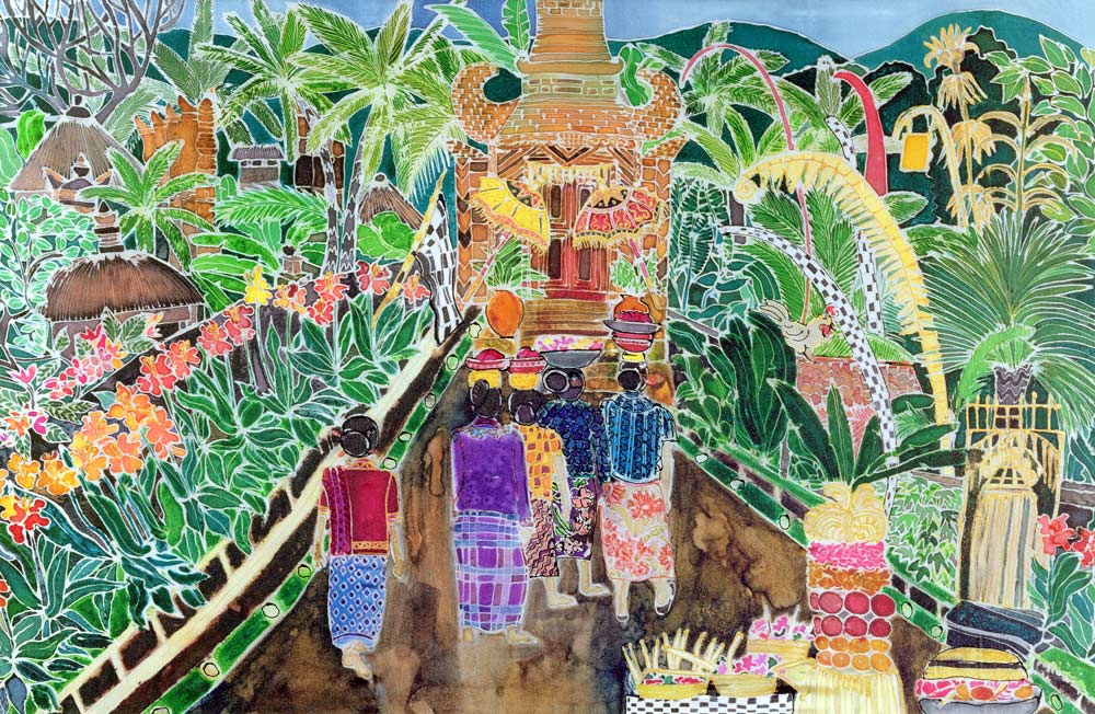 Procession, Peliatan, Bali, 1996 (coloured inks on silk)  von Hilary  Simon