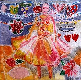Fairy with Hearts and Flowers, 2006 (dyes on silk) 