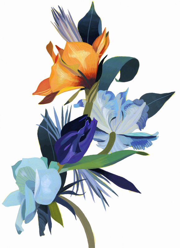 Light blue flowers and orange flowers von Hiroyuki Izutsu