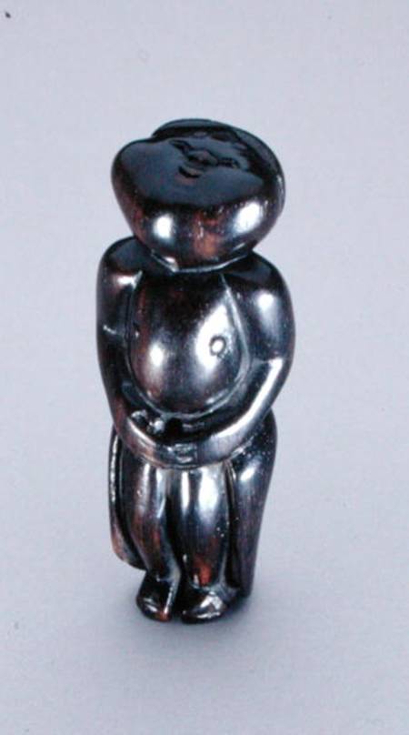 Netsuke of a standing bashful Okame looking up at the moon c.1780-1910 von Hobaisai