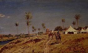 Beduinen auf Kamelen an einem Fluss. 1894