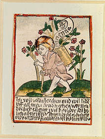 Das Jesuskind mit dem Tragekorb von Holzschnitt (koloriert)