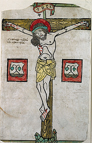 Christus am Kreuz, mit dem Wappen von Tegernsee von Holzschnitt (Mittelalter)