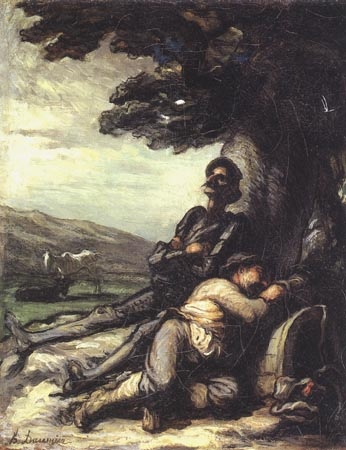 Don Quichotte et Sancho Pança se reposant sous un arbre von Honoré Daumier