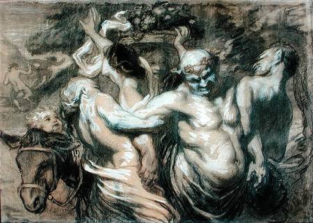 The Drunken Silenus (charcoal & bodycolour on paper) von Honoré Daumier