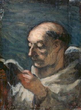Monk Reading (oil on canvas) 20th