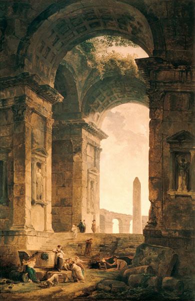 Blick aus Ruinen auf einen Obelisk von Hubert Robert