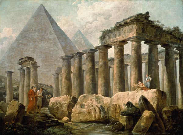 Pyramide und antiker Tempel von Hubert Robert