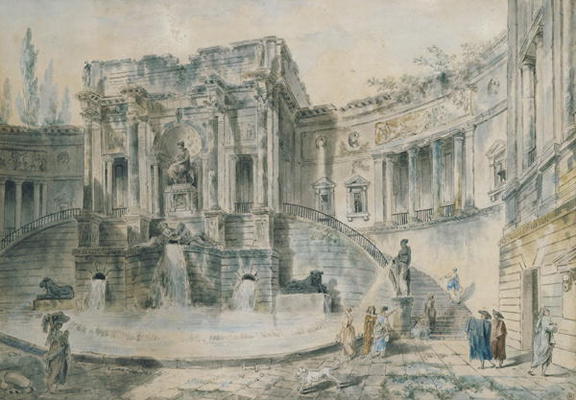 Landscape with ruins (watercolour) von Hubert Robert