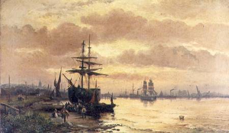 Fisherfolk on the Shore of an Estuary at Sunset von Hubert Thornley