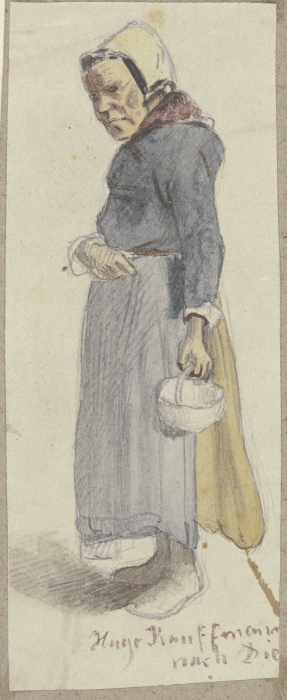Alte Frau mit Körbchen von Hugo Kauffmann