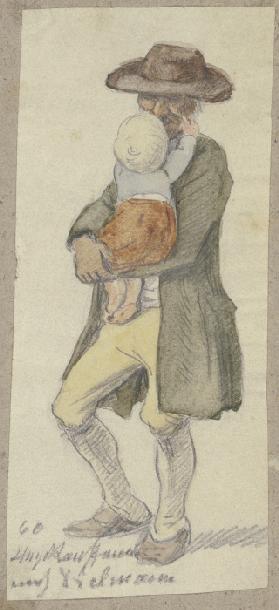 Bauer mit Kind auf dem Arm