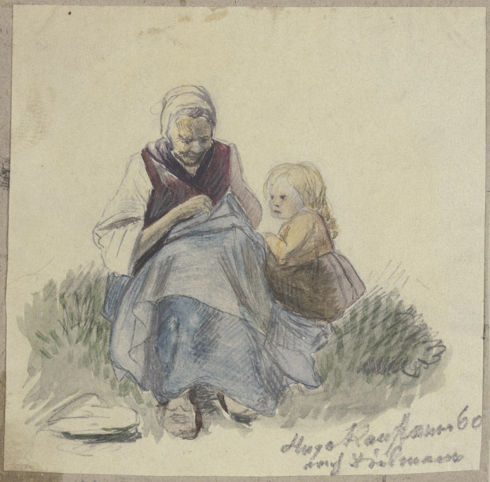 Großmutter, nähend, und Kind von Hugo Kauffmann