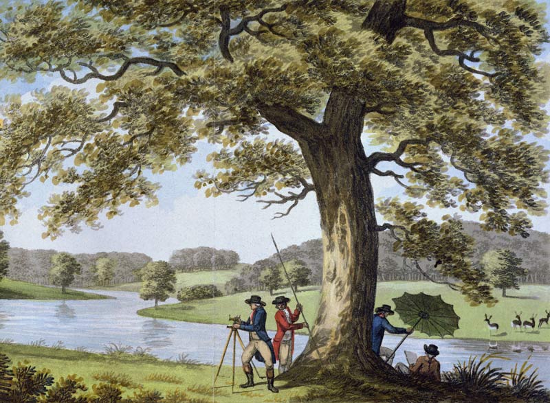 Humphrey Repton surveying with a Theodolite (colour litho) von Humphry Repton