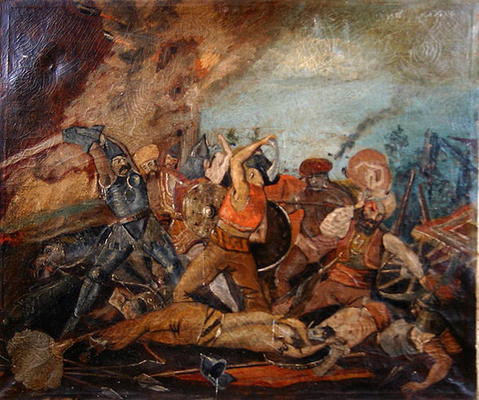 Ottoman and Hungarian Soldiers Fighting in the Seventeenth Century (oil on canvas) von Hungarian School (19th century)
